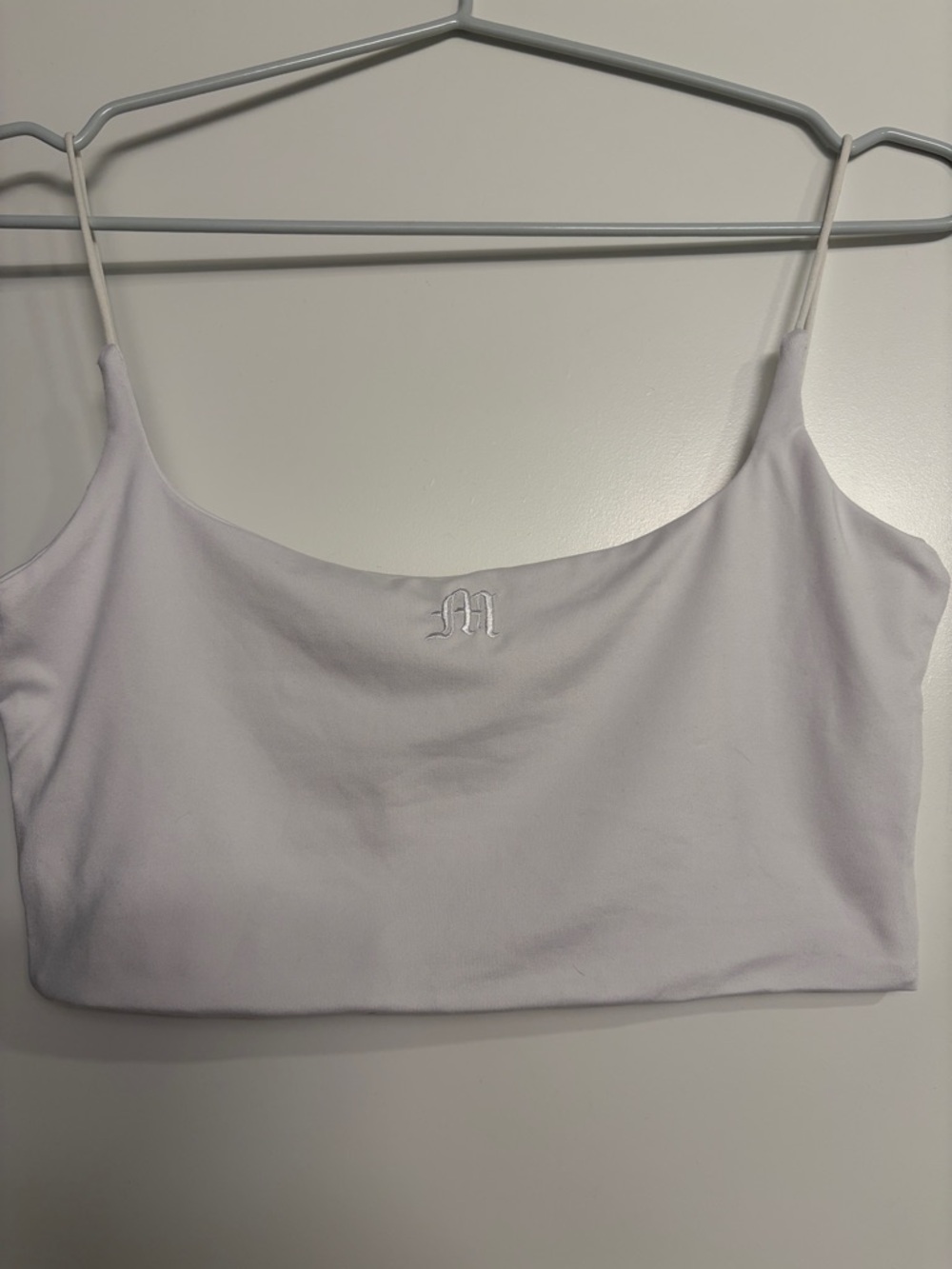 White Embroidered 'M' Crop Cami Top